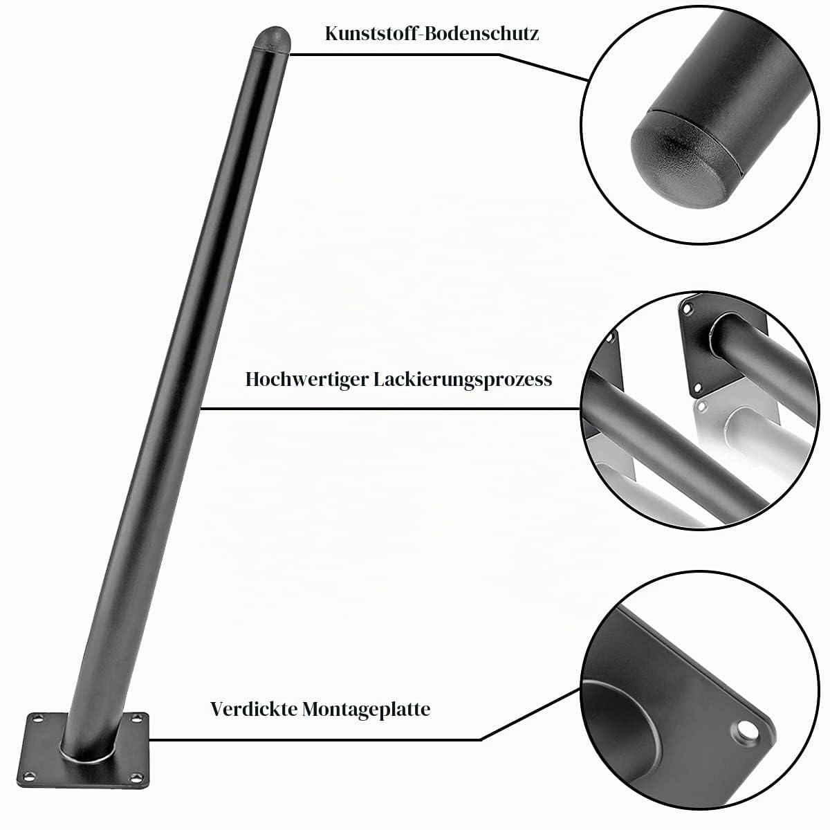 Drenky Tischbeine Metall Schwarz 4 Stück, Tischbein Konisch Schräg Rund 70cm Höhe Tischfüße Mit No-Slip Silent Base Aus Edelstahl Mit Schrauben Für Esstisch, Couchtisch Und Arbeitsplatte