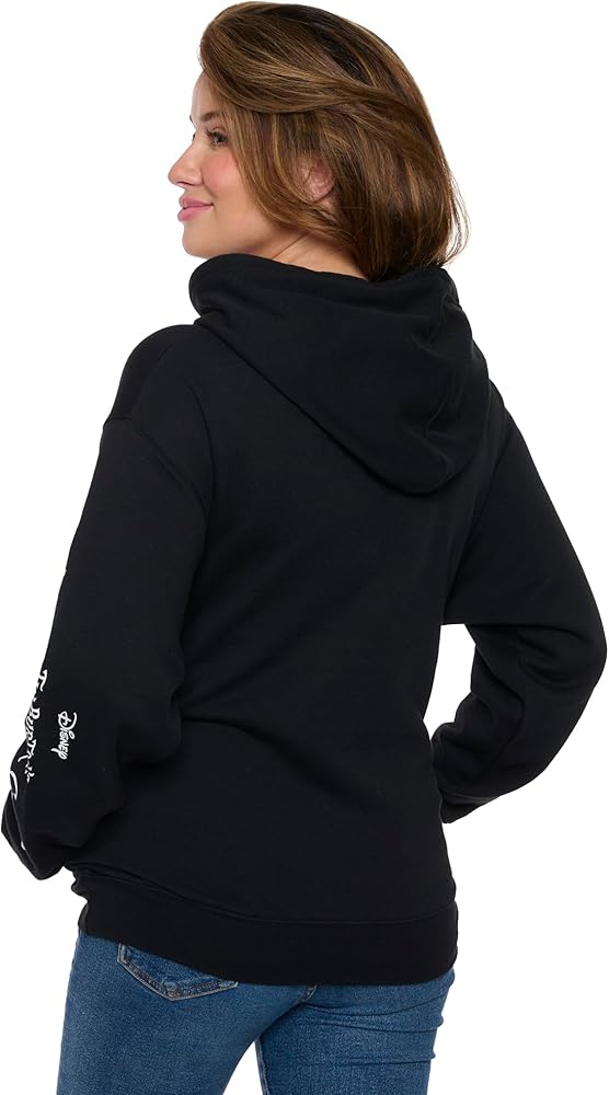Disney Womens Pullover Hoodie Side Slit Pockets Skellington (Black