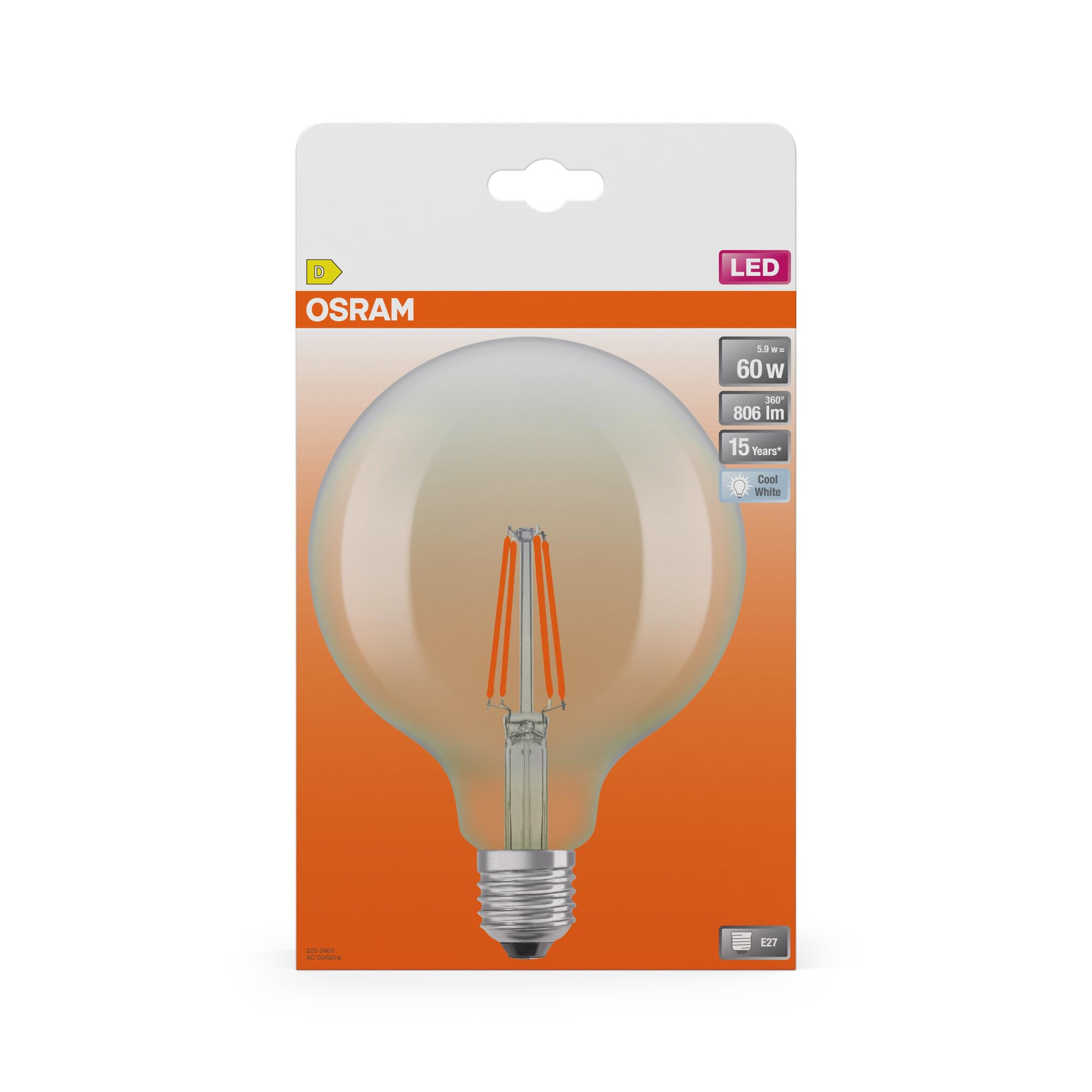 Osram LED-Lampe Globe G125 A60 5,9W klar E27