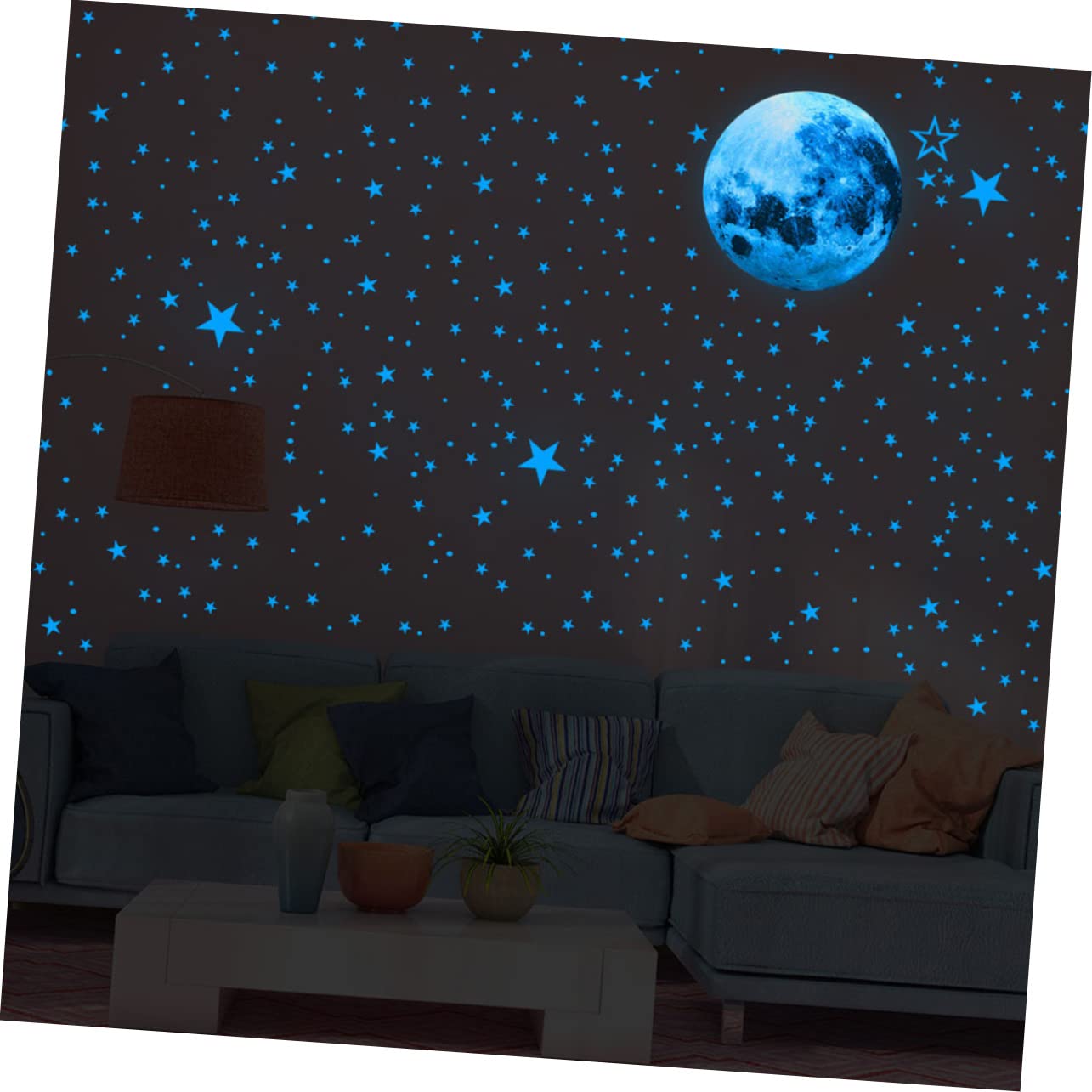 ibasenice 3zestawy Wall Stickers Do Pokoju Dziecięcego Samoprzylepne Naklejki Świecące Ciemności z Księżycem i Gwiazdami Księżyc Gwiazdek Punktów Decoracyjnych