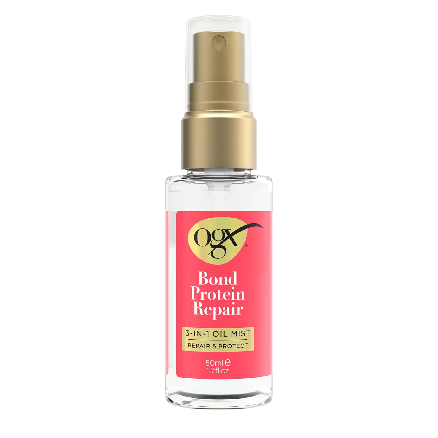 OGX Repair & Protect Bond Protein Repair 3-in-1 Oil Mist, Hair Oil Protects Dry, Damaged Hair Against Frizz, Strengthens & Maintains Shine, Hair Mist Formulated without Parabens, 1.7 oz OGX Repair & Protect Bond Protein Repair 3-in-1 Oil Mist, Hair Oil Protects Dry, Damaged Hair Against Frizz, Strengthens & Maintains Shine, Hair Mist Formulated without Parabens, 1.7 oz