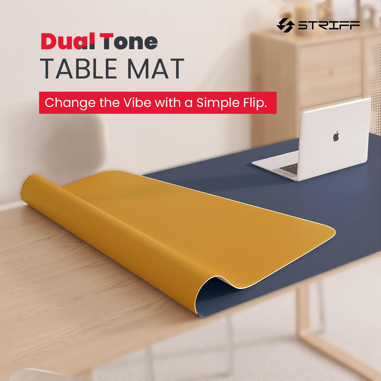 STRIFF Premium PU Vegan Leather Desk Pad | Office Table Protector & Mouse Mat | Non-Slip Surface | Smooth Writing & Working Area | Durable Desk Blotter for Laptop, Keyboard & Accessories(Navy Blue) — Amazon image 2