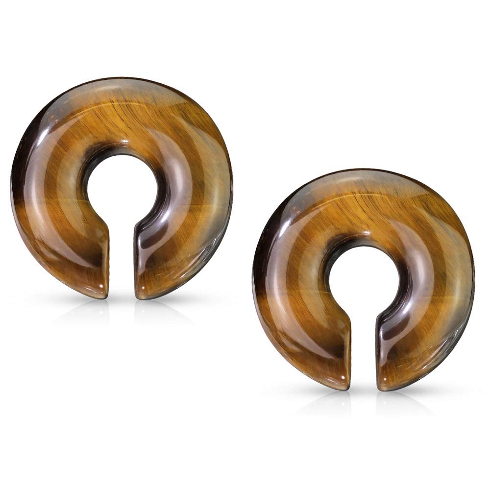 Pierced Owl - Tiger Eye Stone Round Hoop Plug Earrings, Sold As Pair