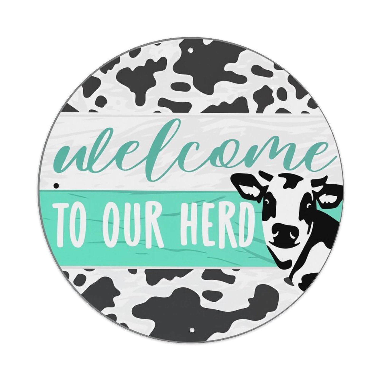 Cow Print Pattern Design Round Tin Sign Vintage Metal Poster Retro Bar, Home, Man Cave, Kitchen, Laundry Room Wall Art Decor Gift 8x8Inch