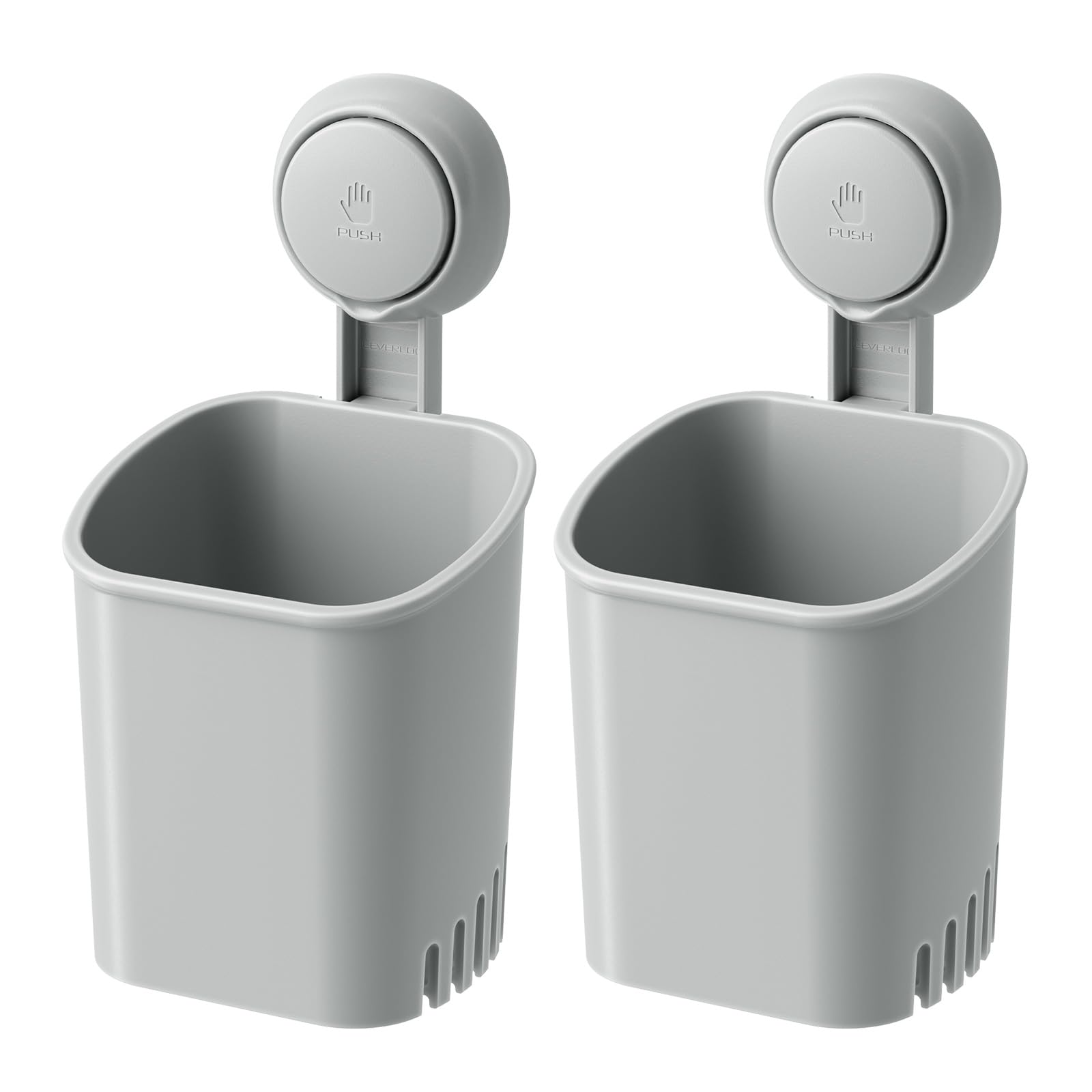 LEVERLOC Toothbrush Holder Wall Mounted 2 Pack, MAX Hold 3 KG, Shower Razor Organizer, Suction Cup Toothbrush Holder for Bathroom, No Drilling, Removable Toothpaste Organizer, Grey In Plastic