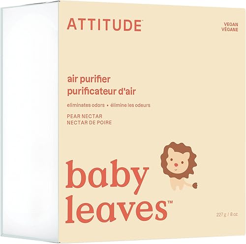 ATTITUDE Purificador de aire para bebés, carbón activado, captura olores difíciles, a base de plantas y minerales, vegano, néctar de pera, 8 onzas