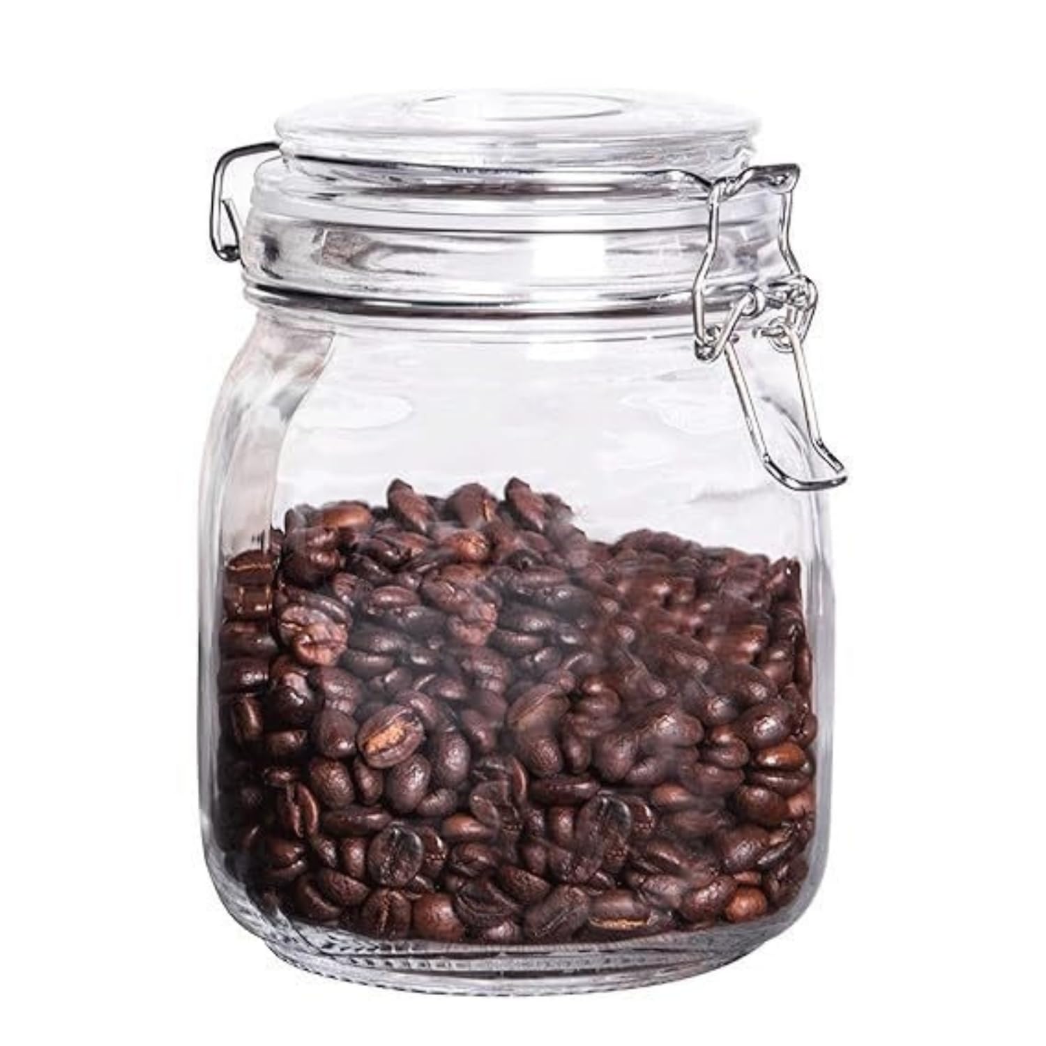 BEDSTEFAR Glass Swing Cap Square Jar 1 Litre | Airtight Glass Storage Jar with Clamp Lid | Transparent Container for Pickles, Spices, Cookies, Dry Fruits & Kitchen Storage