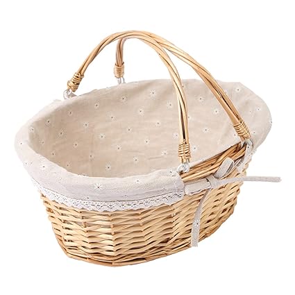 OLOMA Picnic Set, Basket Woven Wicker Storage Willow Picnic Baskets Decorative Handle Flowers Garden Handles Wedding Fruit