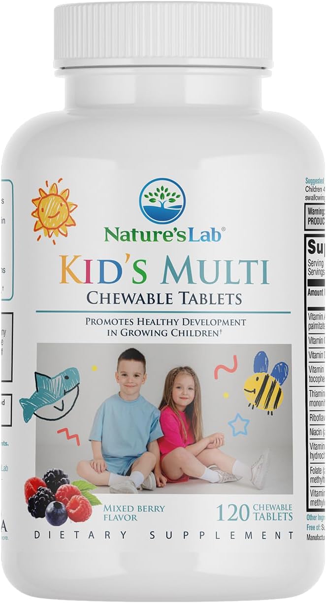 Nature's Lab Kid's Multi Natural Chewable Vitamins - Complete Children's Multivitamin with Iron, Magnesium, Zinc & Calcium - Mixed Berry Flavor - 120 Tablets for Ages 2+