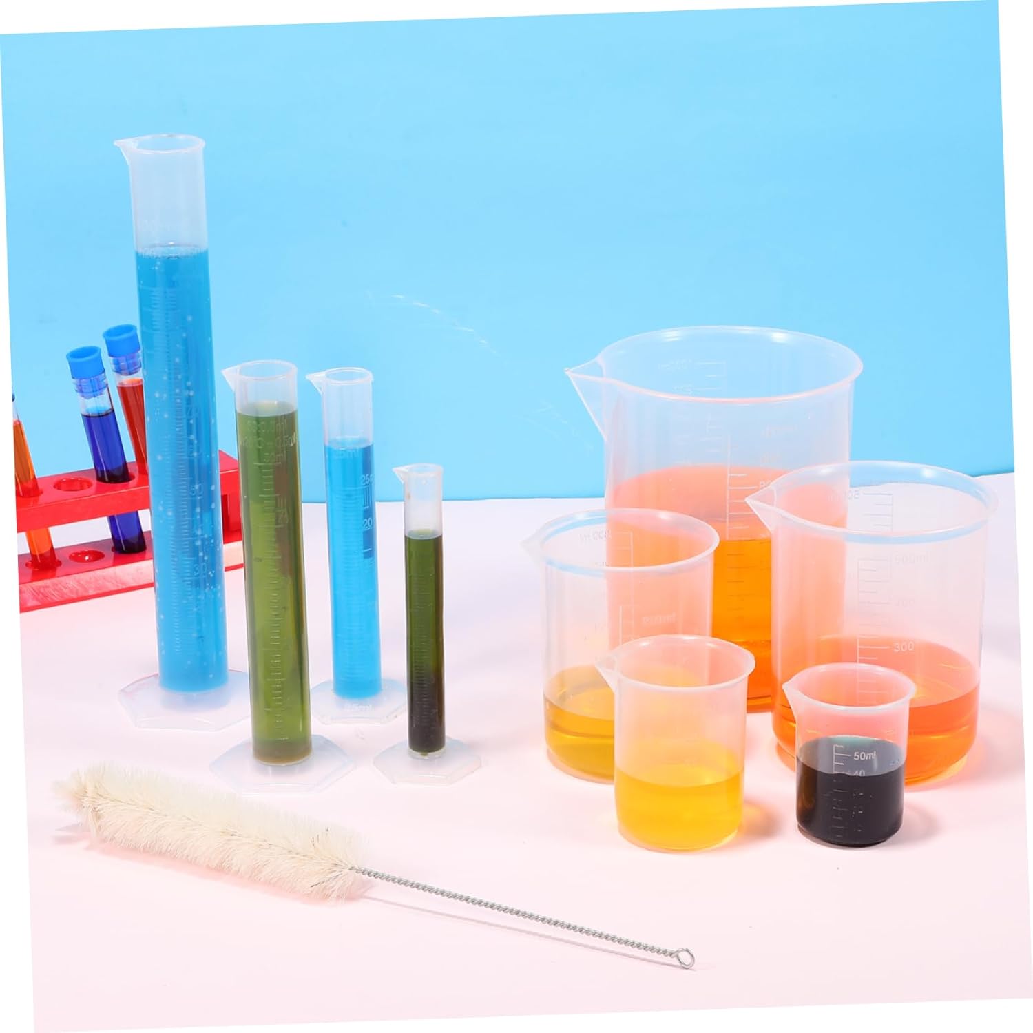 Cabilock 39pcs Graduated Cylinders Set Lab Beakers Tube Caps Measuring Tools for Science Experiment