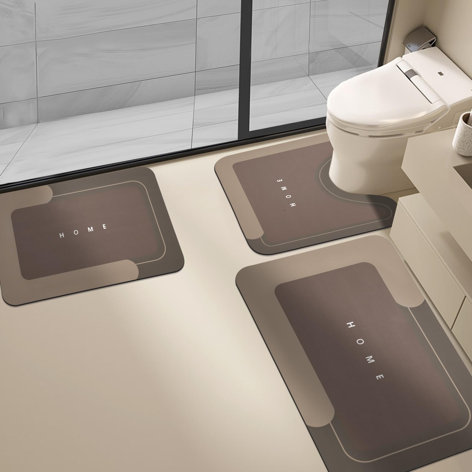 3PCS Absorbent Bath Mat Magic Rug Sets, Quick Drying Bath Mat Non-Slip Floor Rug Rubber Backed for Bathroom Kitchen Shower Sink (16.9''x23.6''+19.7''x23.6''+19.7''x31.9'', Brown)Global Recycled StandardGlobal Recycled StandardGlobal Recycled Standard