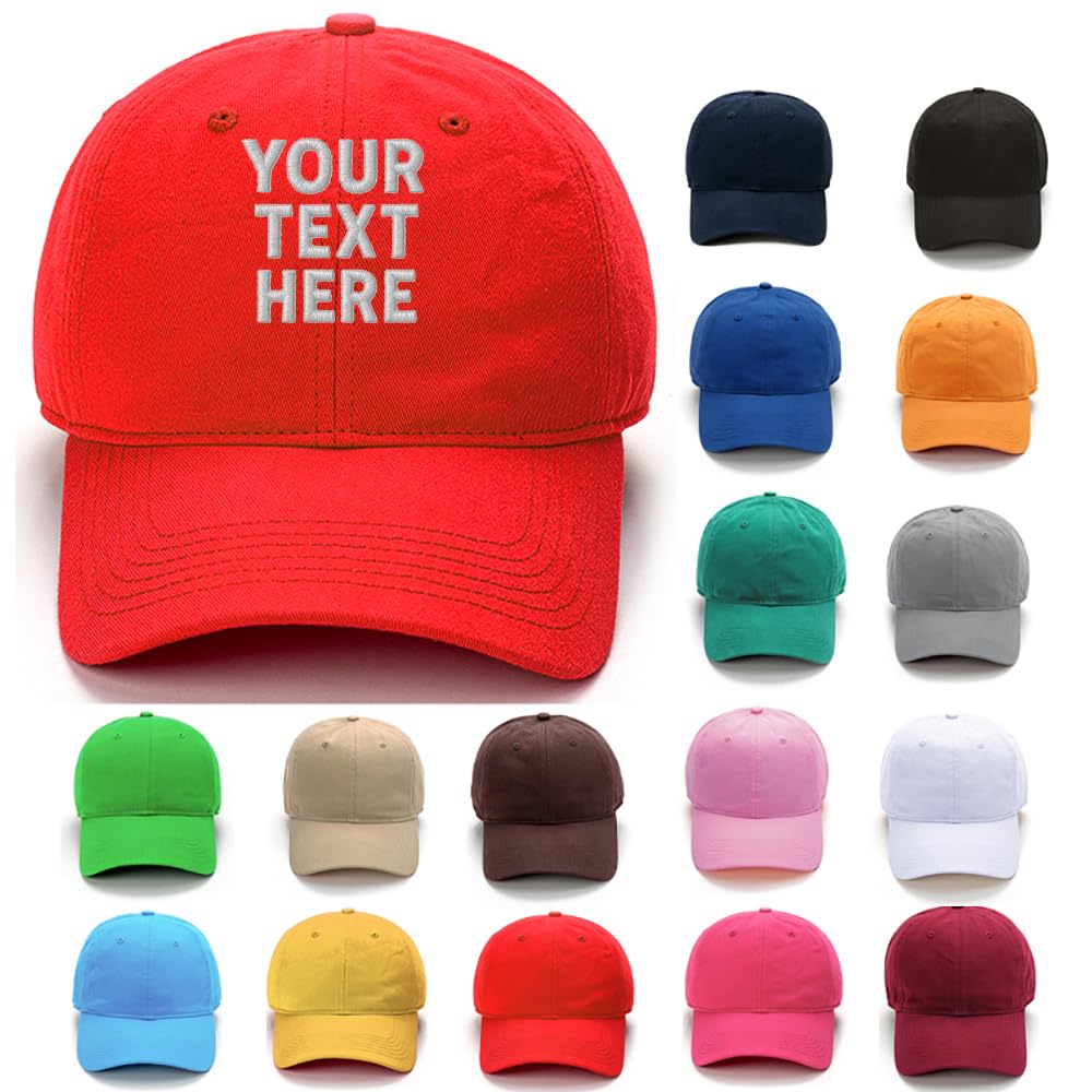 Van Der Linn Unisex Red Personalised Embroide Baseball Cap Hat Cotton Mens Ladies (Cotton, )