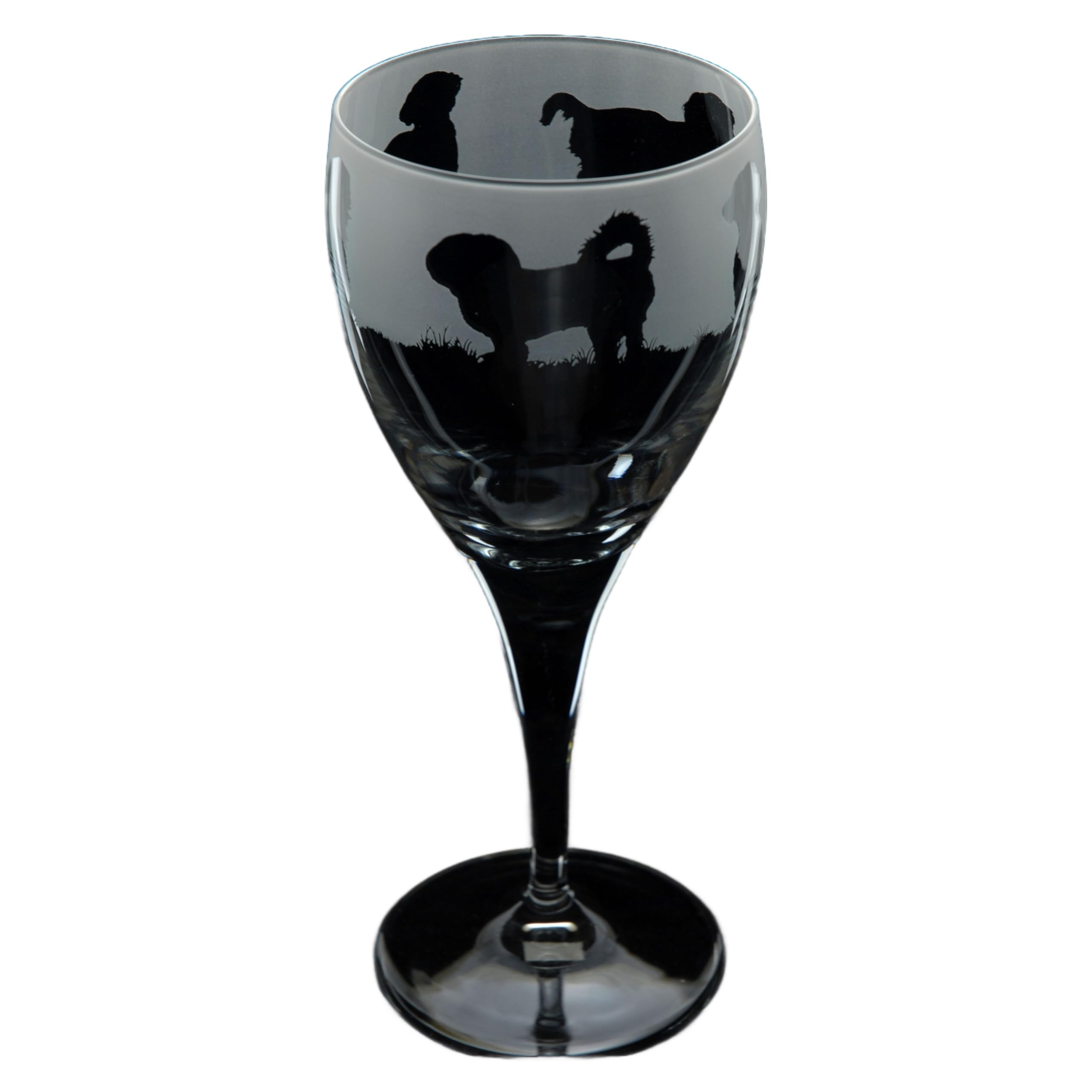GLYPTIC Glass Art Shih Tzu Dog Frieze Hand Etched/Engraved Crystal Wine Glass