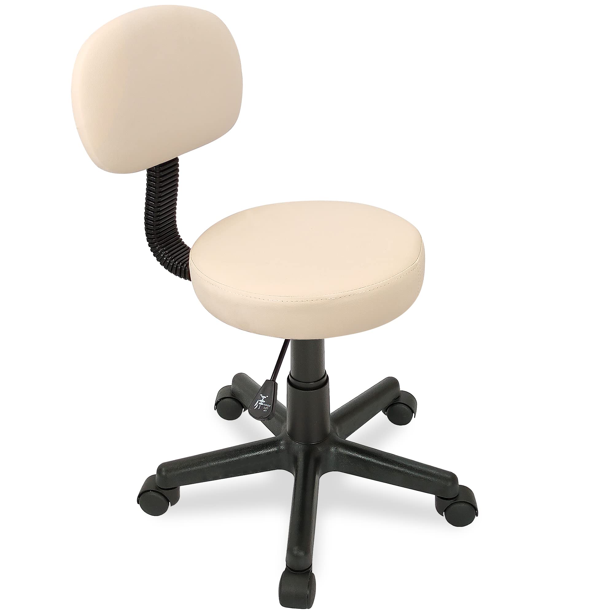 BELTOM® Taburete ERGONÓMICO Regulable CO Respaldo Silla CASA SALÓN Studio Tatuaje Masaje - Crema