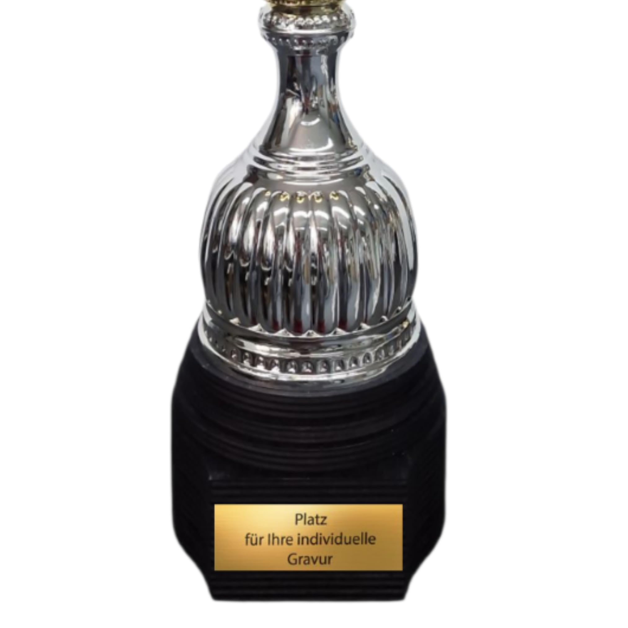 EBERiX · Athena oder Ares Wanderpokal · Wanderpokal mit Gravur · Eleganter Metallpokal mit Deckel & Holzsockel · 46 cm Höhe · Inkl. Gravurschild · personalisierbar