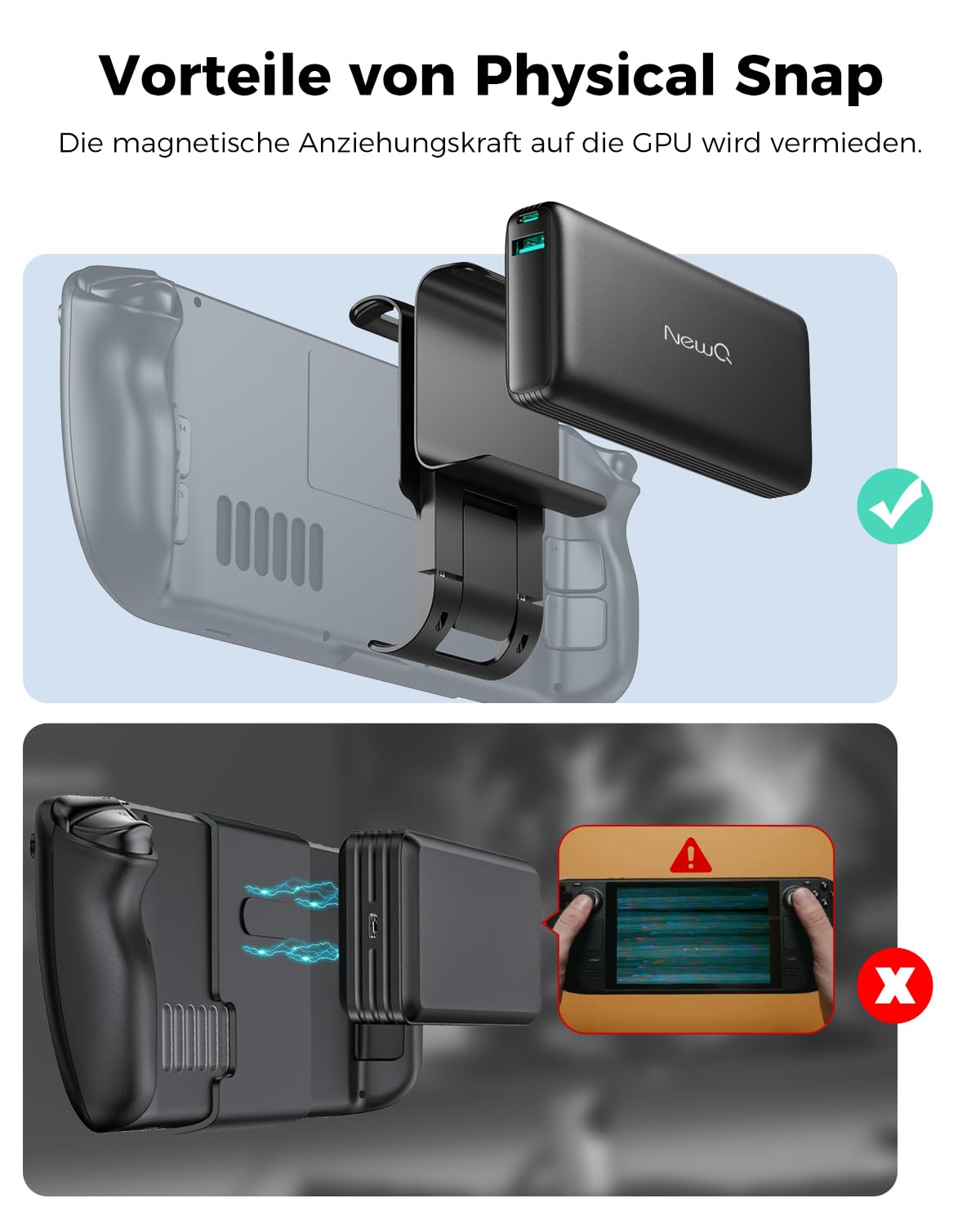 2-in-1 Steam Deck Akku Bank & Ständer für Steam-Deck/OLED, 20000mAh 65W PD3.0 Schnelllade Power Bank, mit Dual USB C Kabel（Nicht für Koffer geeignet）