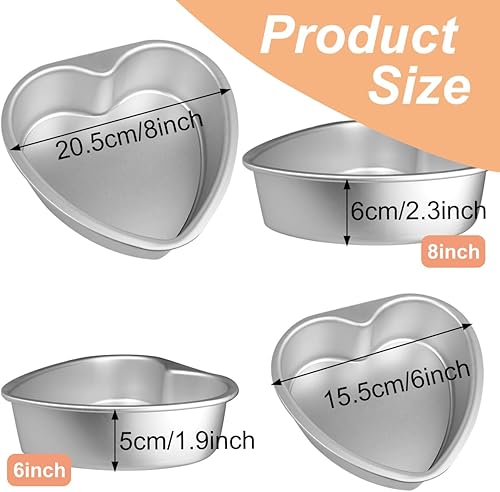 Miniatura 2 de Pan para pastel de corazón 6+8 pulgadas en forma de corazón Molde profundo inferior extraíble de aluminio