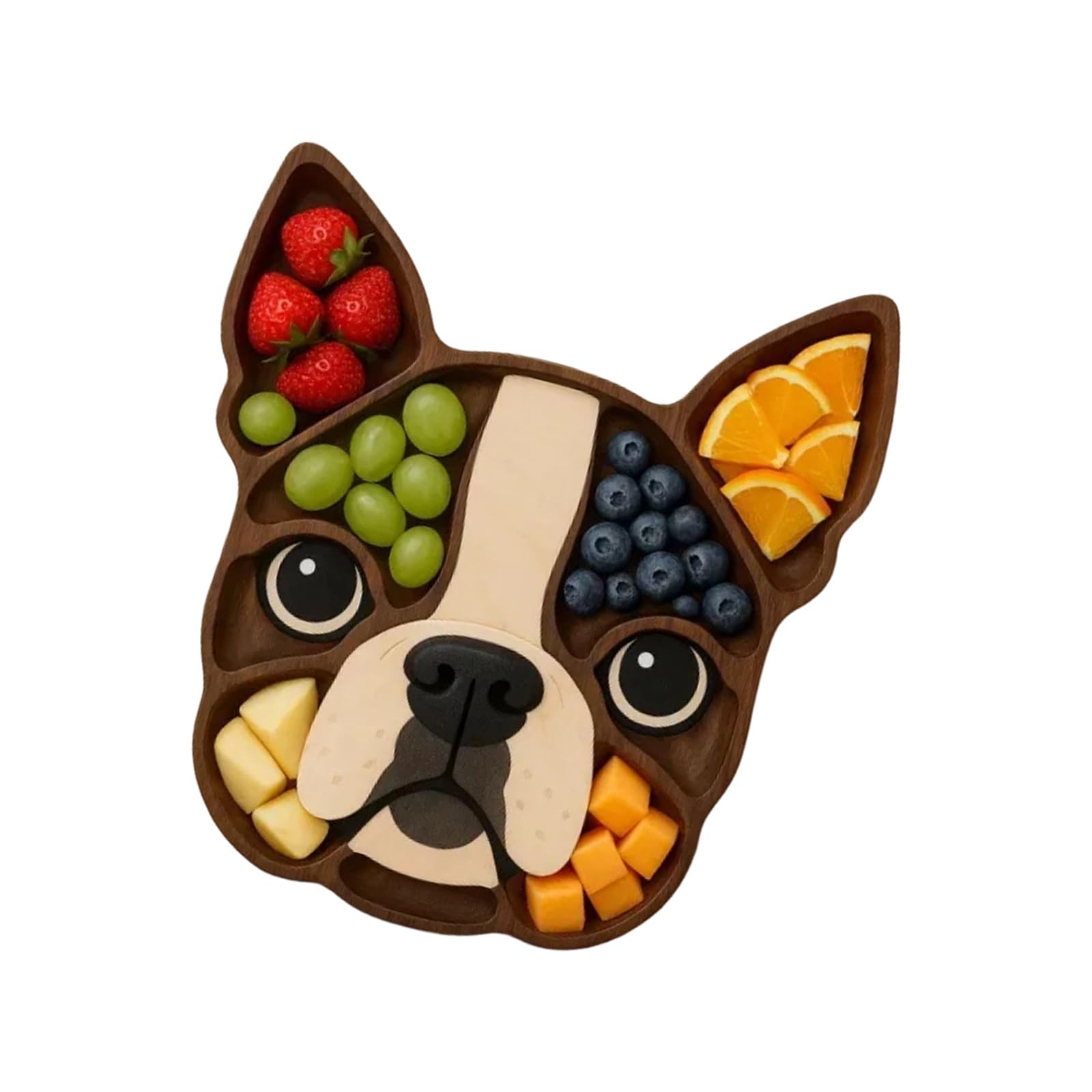 our fave Unique Wooden Dog Head Shaped Fruit Platter with Partition Design Serving Tray for Family Gatherings and Picnics Kids Party Serving Board