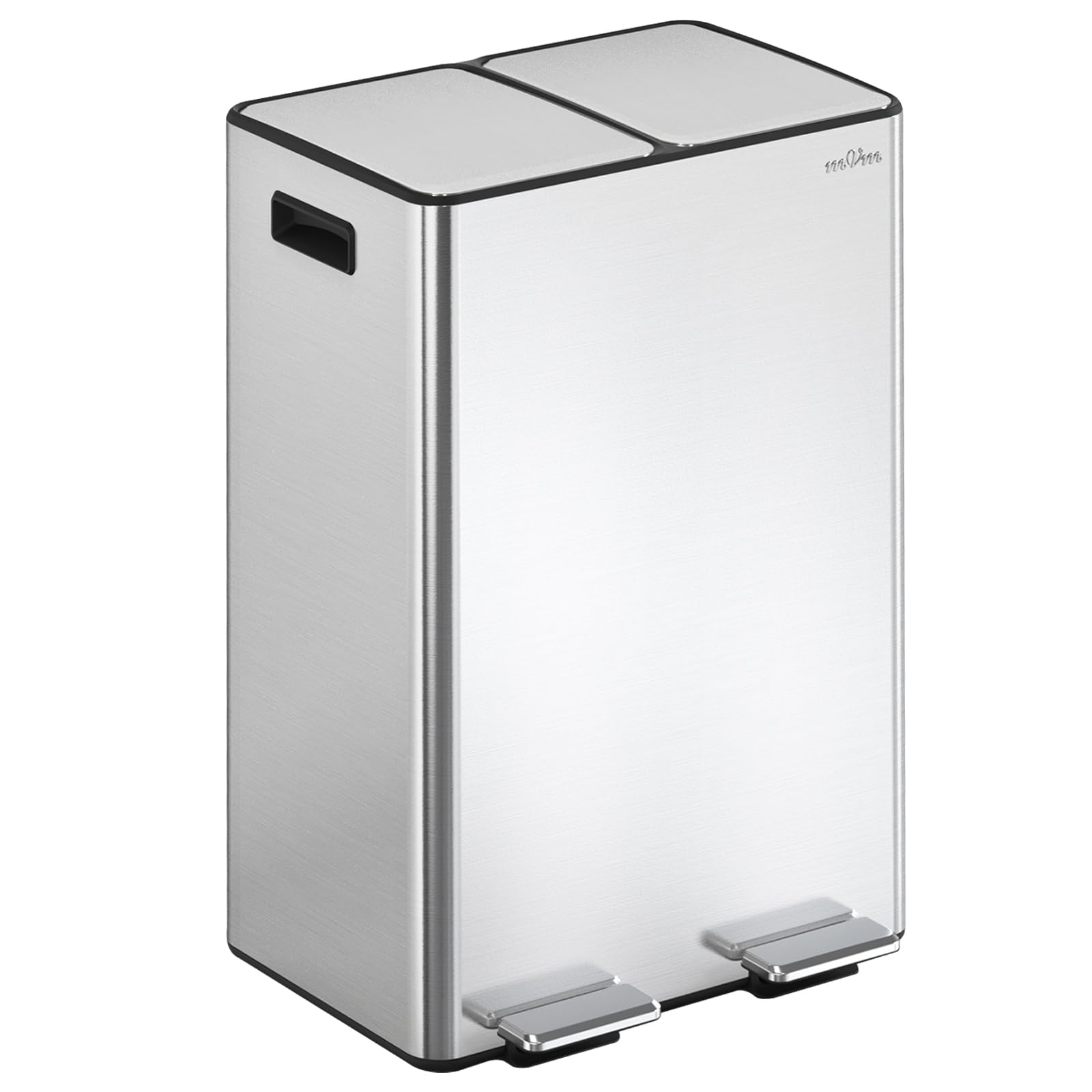mVm Mülleimer Küche,60 Liter Treteimer,2 x 30 Liter Treteimer, 2 Fächer, Mülltrennsystem, Abfalleimer Küche mit Inneneimer aus Kunststoff,Metall,Klappdeckel, Softclose, Luftdicht