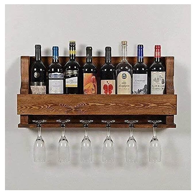 Jdav Rustic Wood Wine Rack Wall Mount with Glass Holder, Wine Bottle Storage Shelf, 8-Bottle and 6-Glass Capacity-image-36