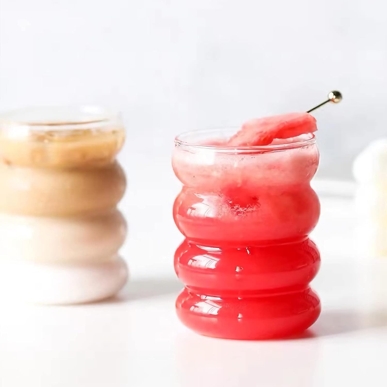Generisch 8 Stück Wellenförmiges Gewinde-Glas – Retro-Ästhetik, 350 ml/12 oz. Ideal für Cocktails, kalte Getränke, Kaffee, Eiscreme, Limonade und Fruchtsäfte