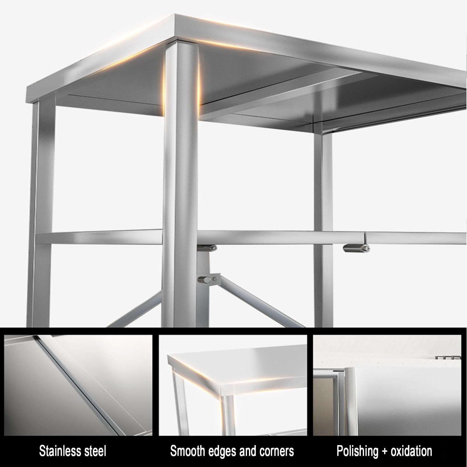 Servierwagen Edelstahl 3 Böden klappbar, 60X45X80CM | Transportwagen, Lagerregal, Regalwagen, Küchenwagen mit Rollen, Allzweckwagen für Restaurant Hotel Schule Haushalt
