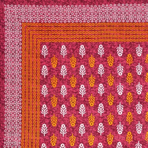 Image of RajasthaniKart 100% Cotton 180 TC King Size BEDSHEET with 2 Pillow Cover - 90X108 (Suitable for King Size Bed Sheet or Double Bed, Red Booty Jaipuri, 5302)