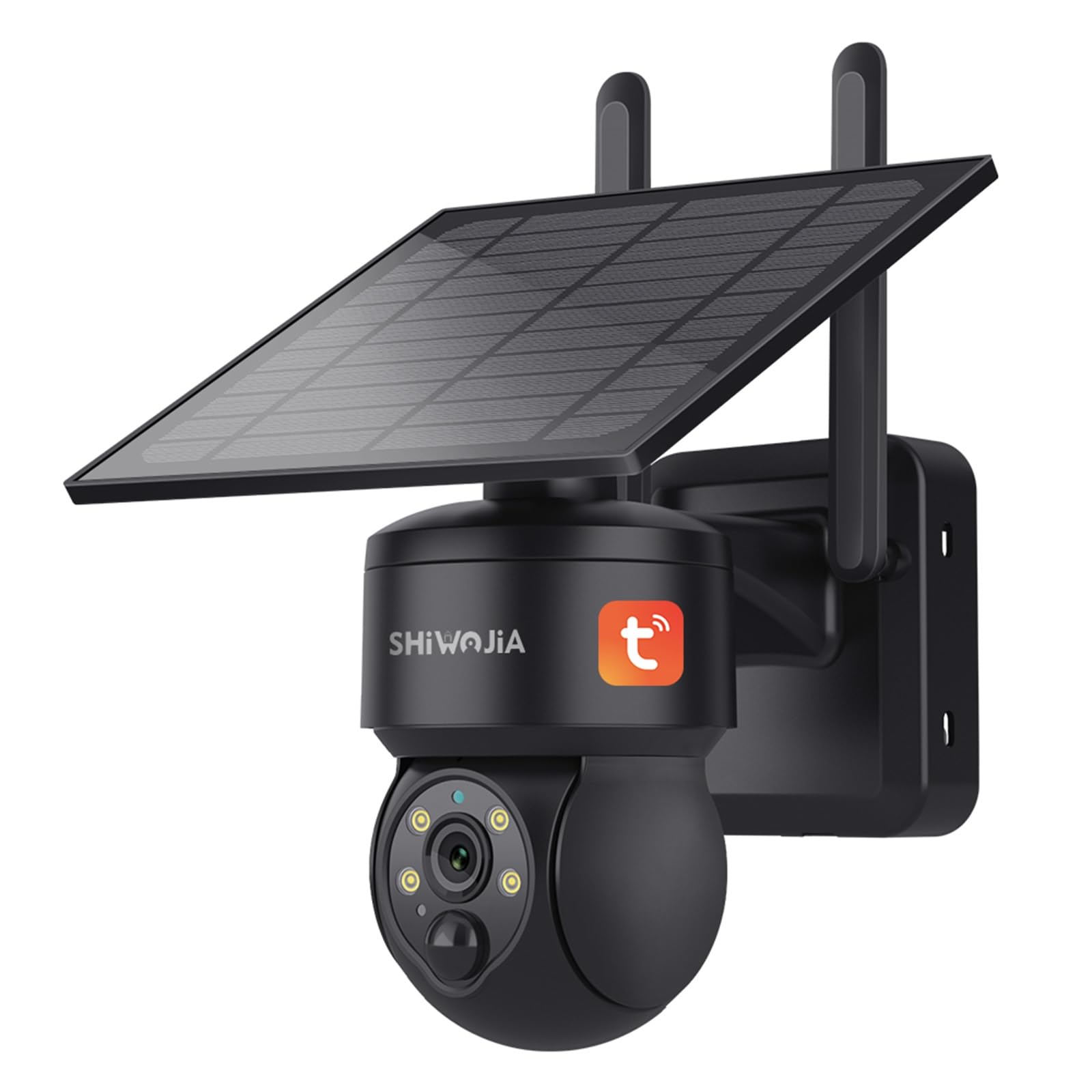 SHIWOJIA Tuya Outdoor Wireless WiFi Solar Security Camera, 2K Smart Life, 360° PTZ, Night Vision Colour, Two-Way Audio, PIR Siren, CCTV Camera (Black)