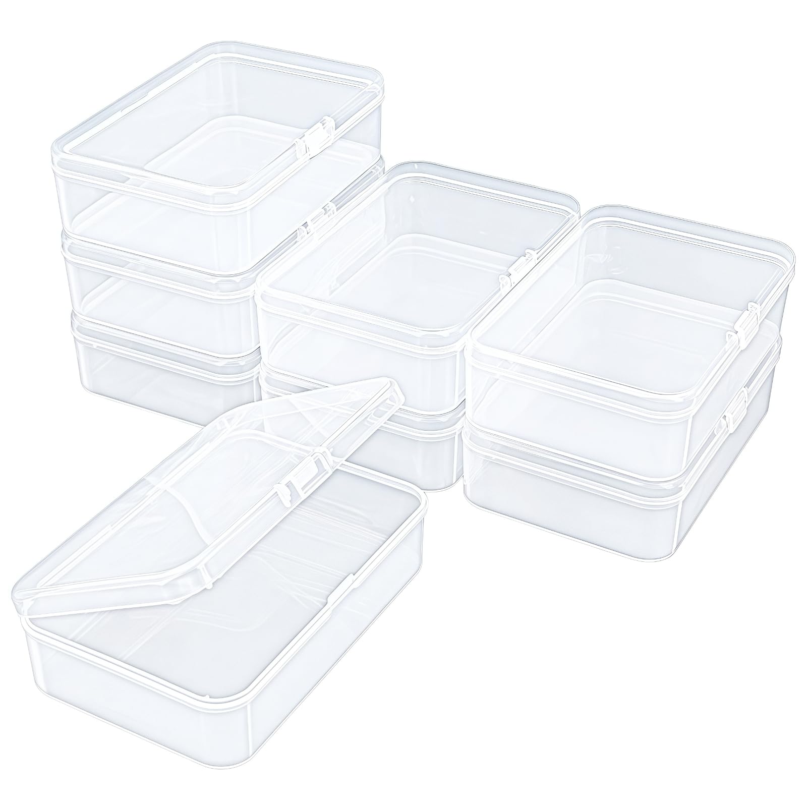 Thintinick 8 Pack Rectangular Clear Plastic Storage Containers Box with Hinged Lid for Beads and Other Small Craft Items (4.92 x 3.35 x 1.38 inch) — image 1