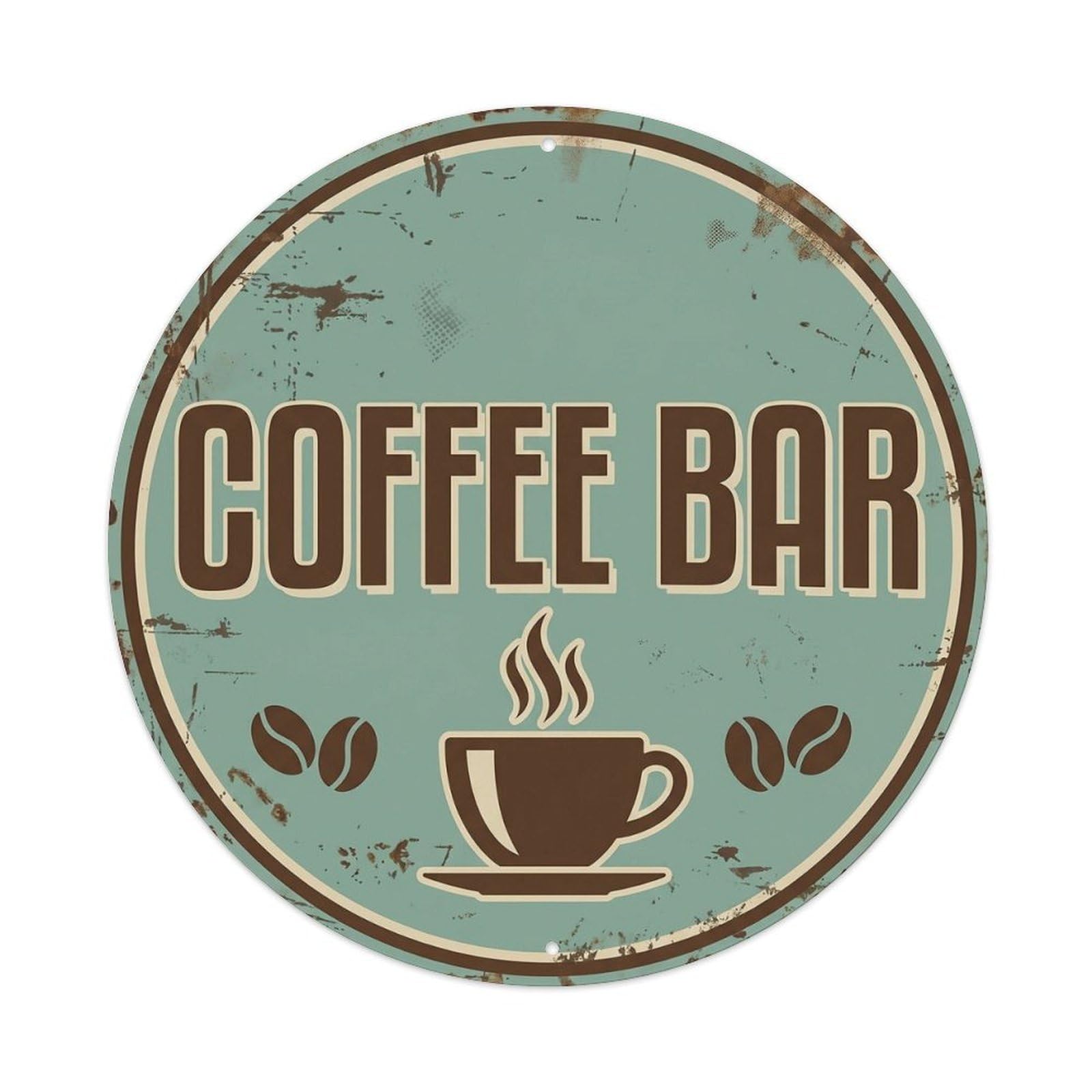 Coffee Bar Barista Illustration Vintage Roaster Badge Metal Tin Sign Plaque Wall Decor for Cafe, Man Cave, Club Bar, Office, Home Garden Round Metal Poster 8x8Inch