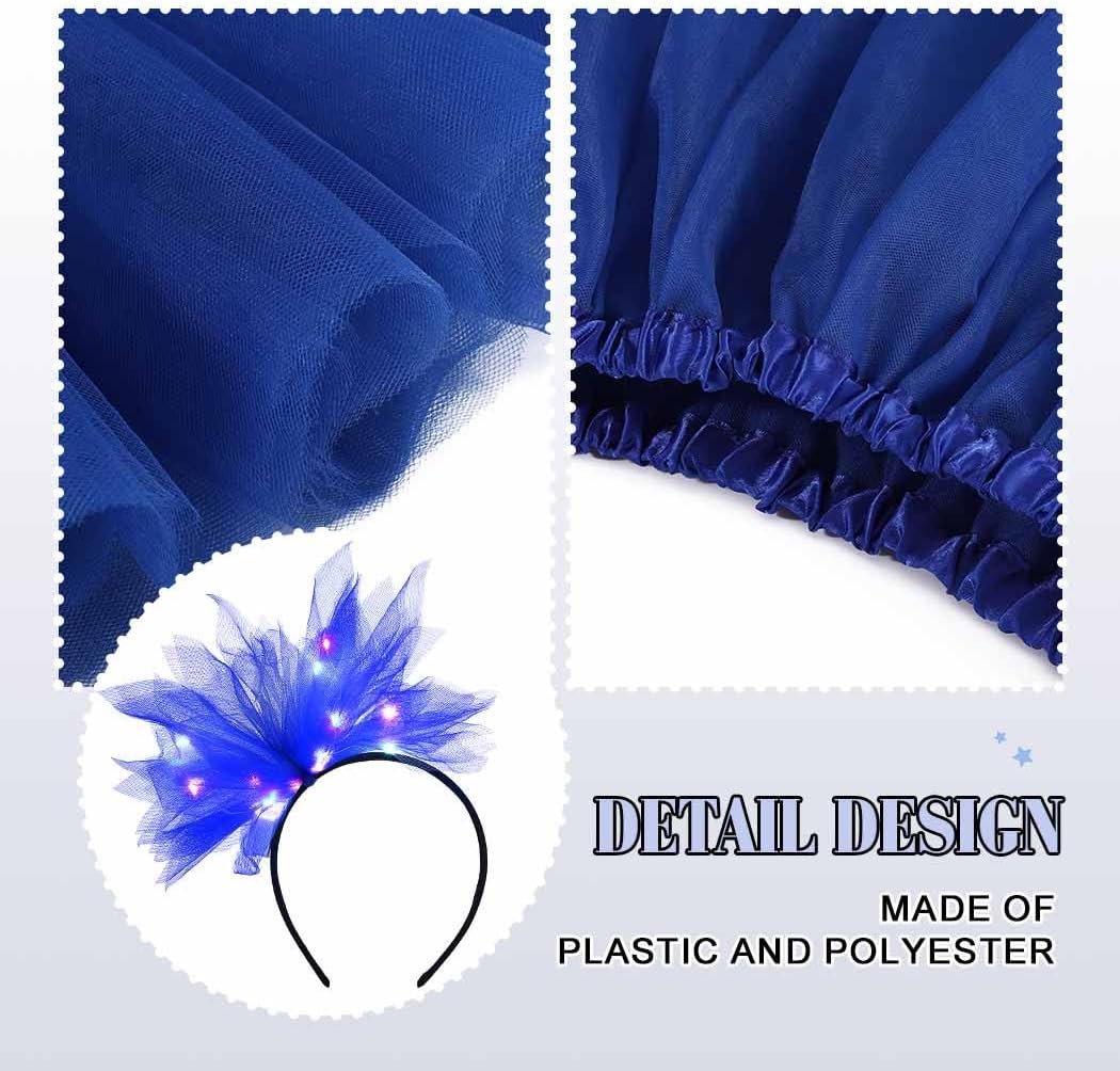 TWINKLEDE Light Up Headband with Tutu Skirt 4 Layer Tulle Festival Costume Set for Women
