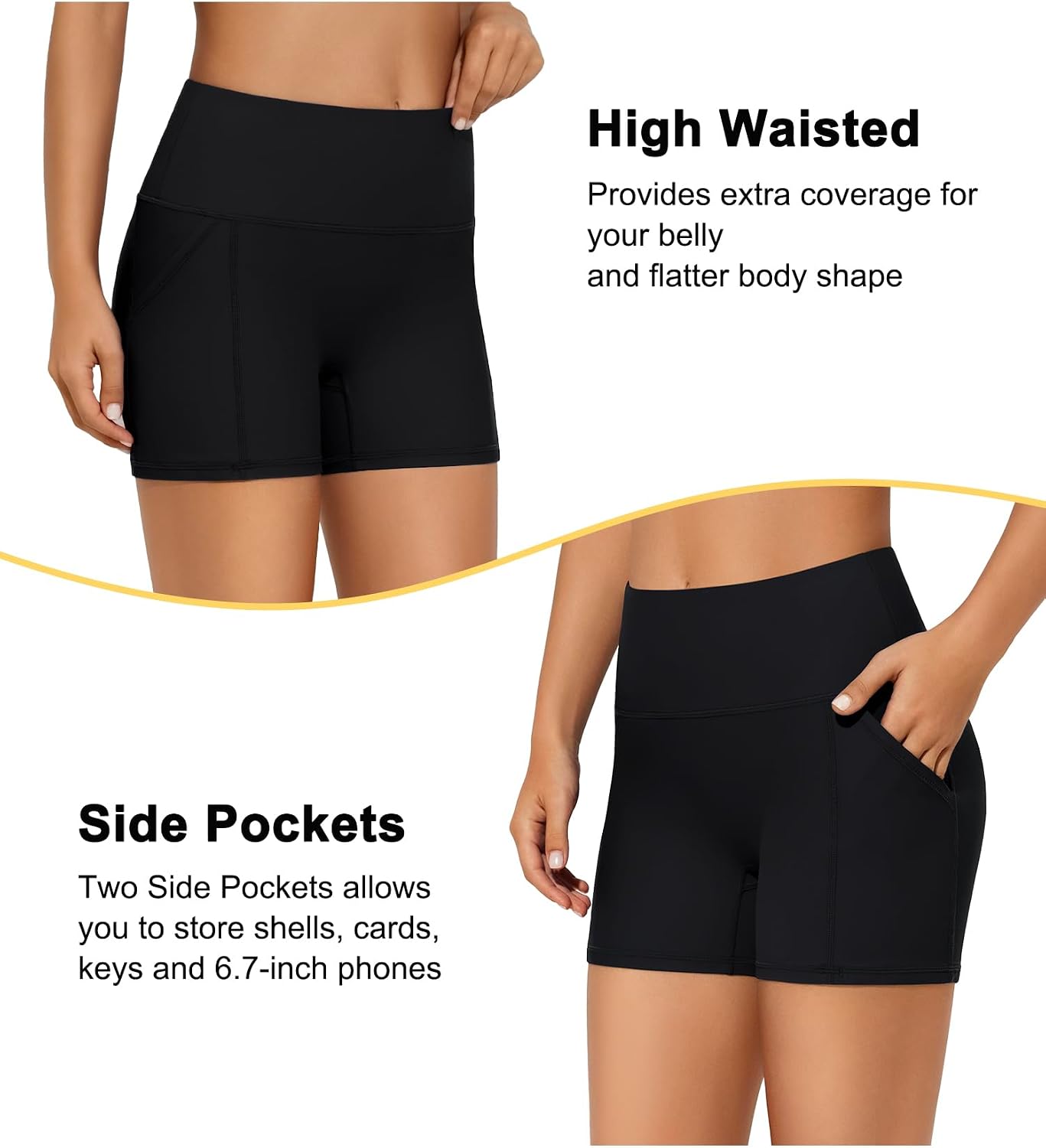 Women's Swim Shorts High Waisted Bathing Suit Bottoms Swimsuit Board Shorts with Pocteks Tankini Boy Shorts with Liner