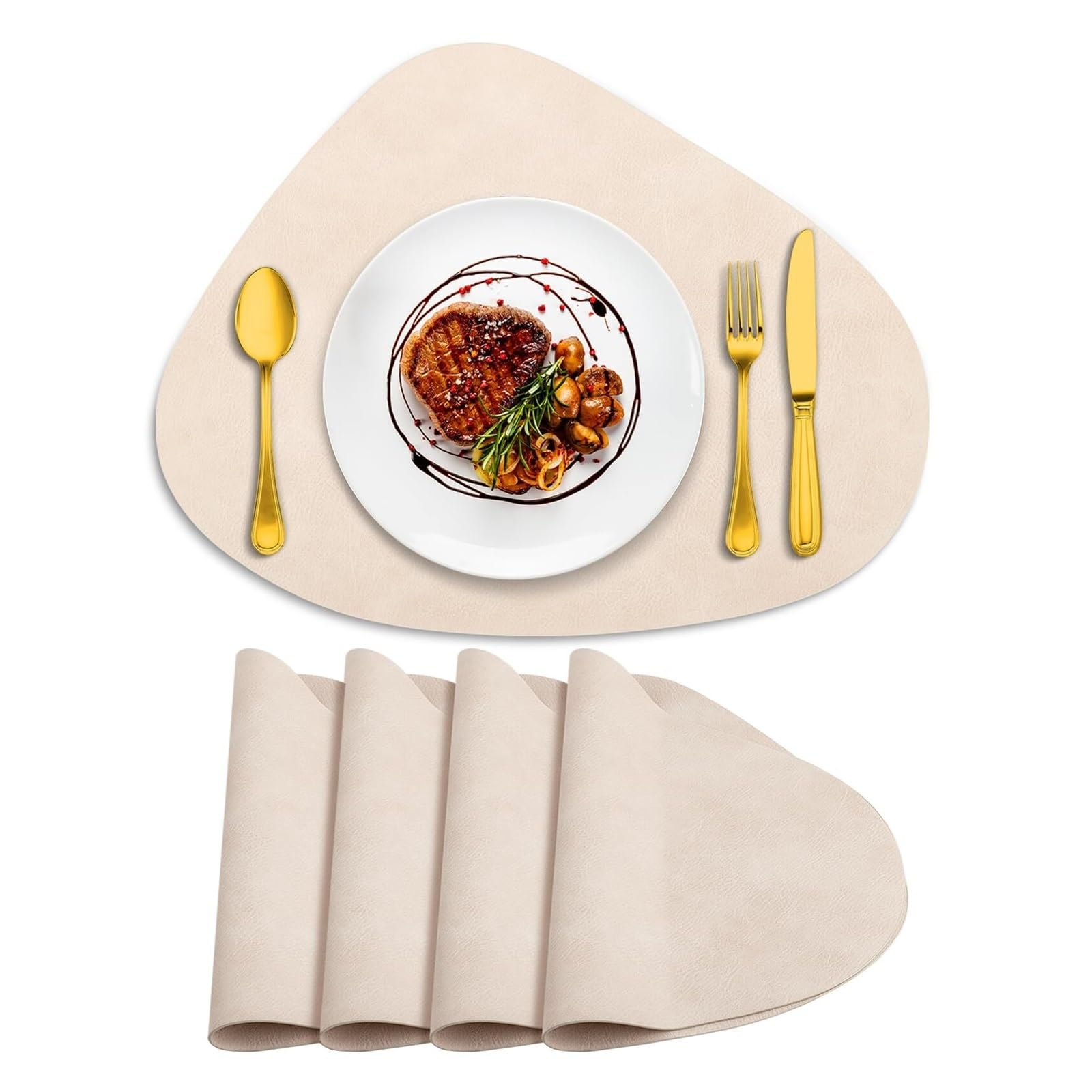Luvafey Beige 4Pc Round Heat Resistant Table Place Mats