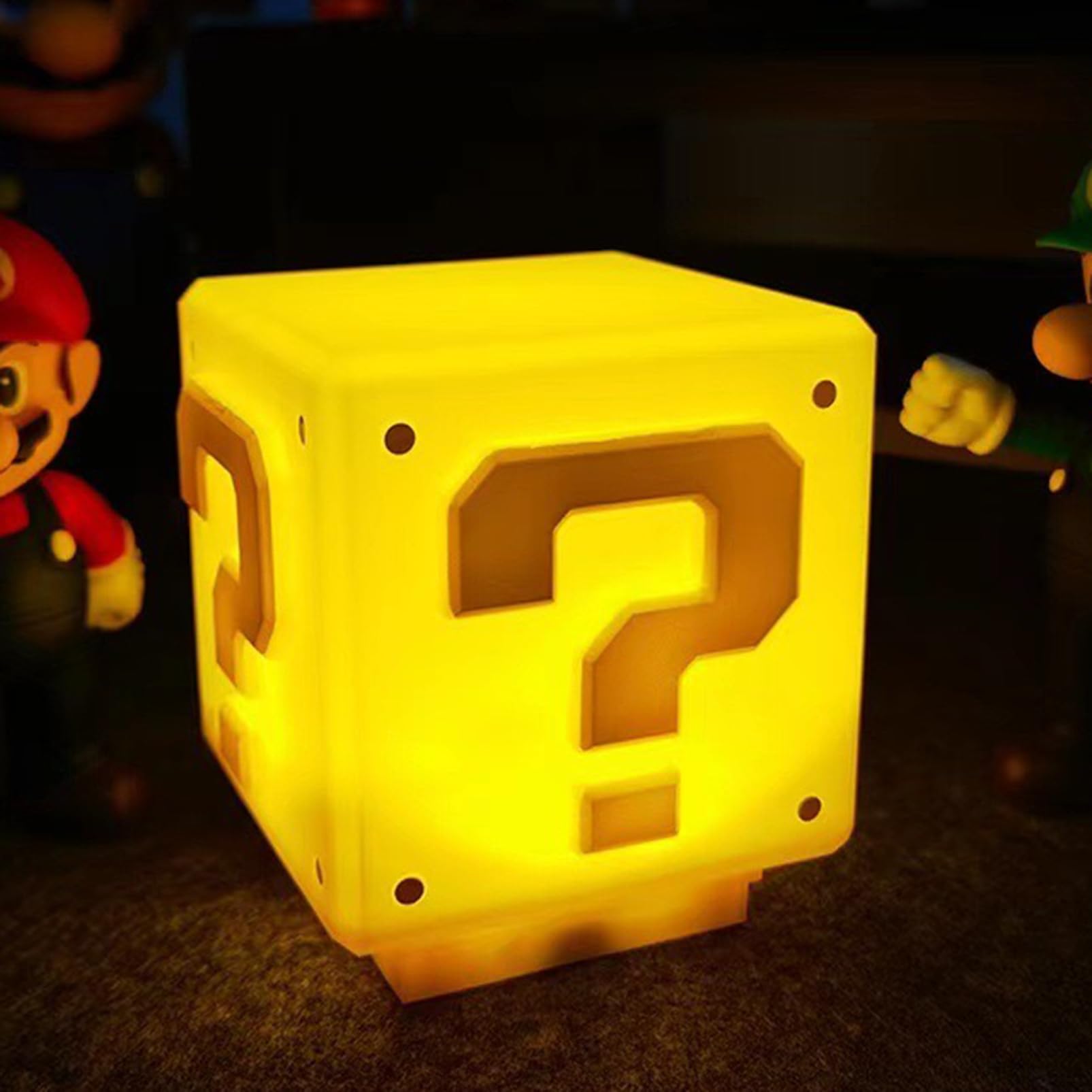 Rehenbsem Super Bro Question Block Night Light,Question Mark Block Decorate Table Lamp with USB Power Cable for Kids, Yellow LED Night Lamp Box with Game's Gold Coin Sound Effects Party Gift