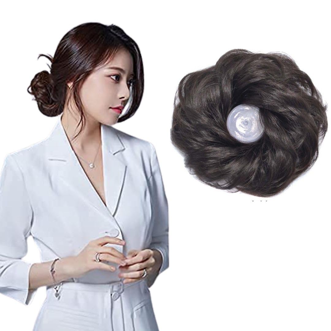 e estelle Messy Bun Scrunchie with Elastic Rubber Band, Updo Chignon Donut Ponytail Hairpiece,Ponytail Hair Extensions, Synthetic Tousled Hair for lady (#4)