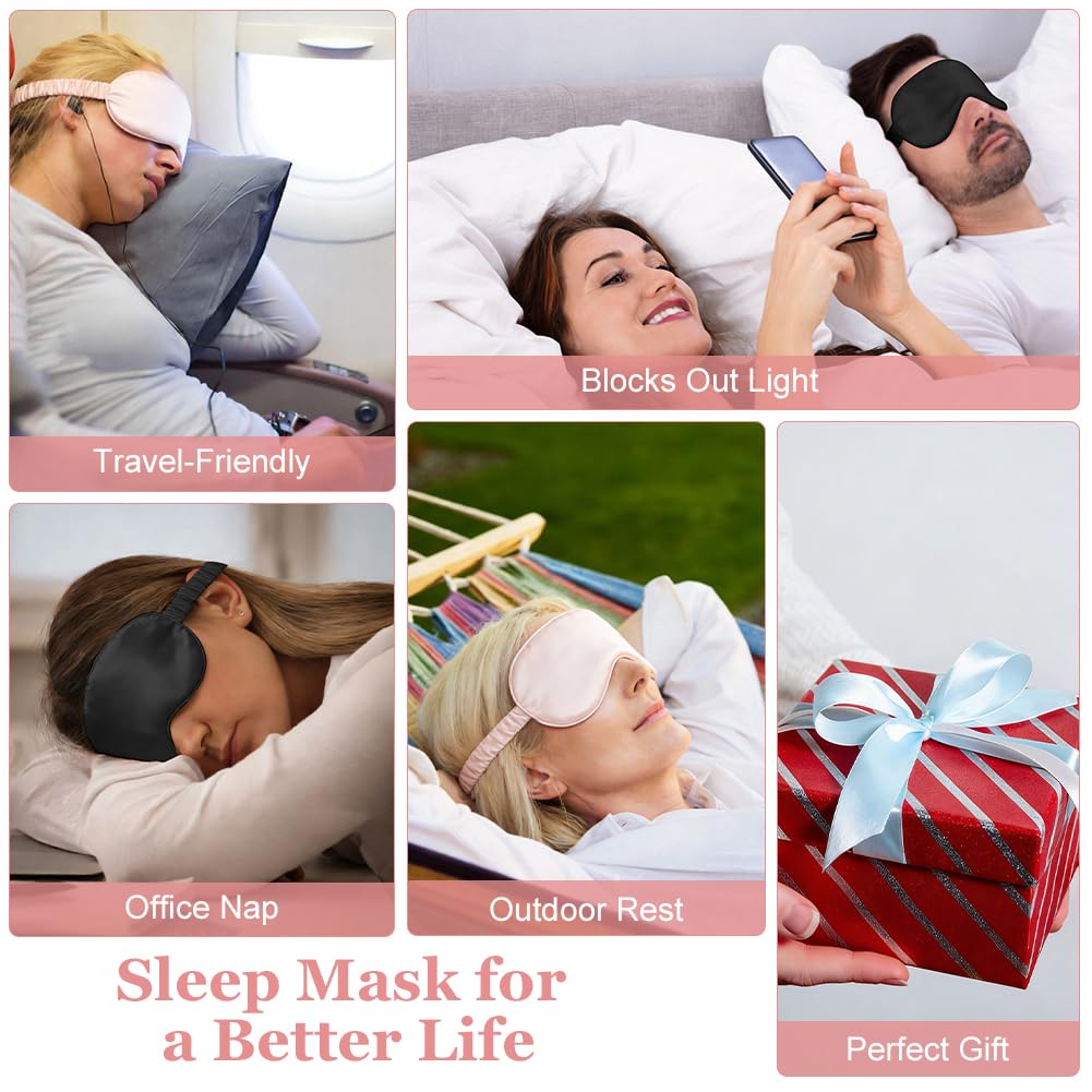 HOTUT Set di 2 mascherine da notte, Maschere per Dormire, maschera per gli occhi super liscia per Dormire, per Donna e Uomo maschera occhi e dormire antiluce cinturino elastico (Nero Rosa)