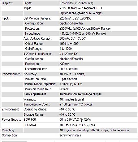 BDR-924-B Digital Panel Meter Voltmeter, 3 1/2 digit 2.3 inch LED