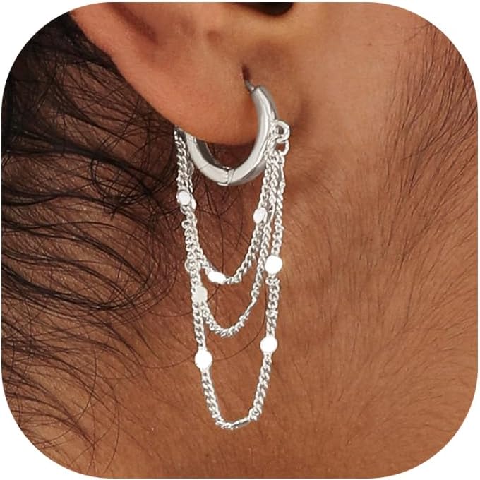 Ritach Gold Chain Earrings for Women Hypoallergenic Lightweight Gold Chain Hoop Huggie Dangle Tassel Earrings for Gifts