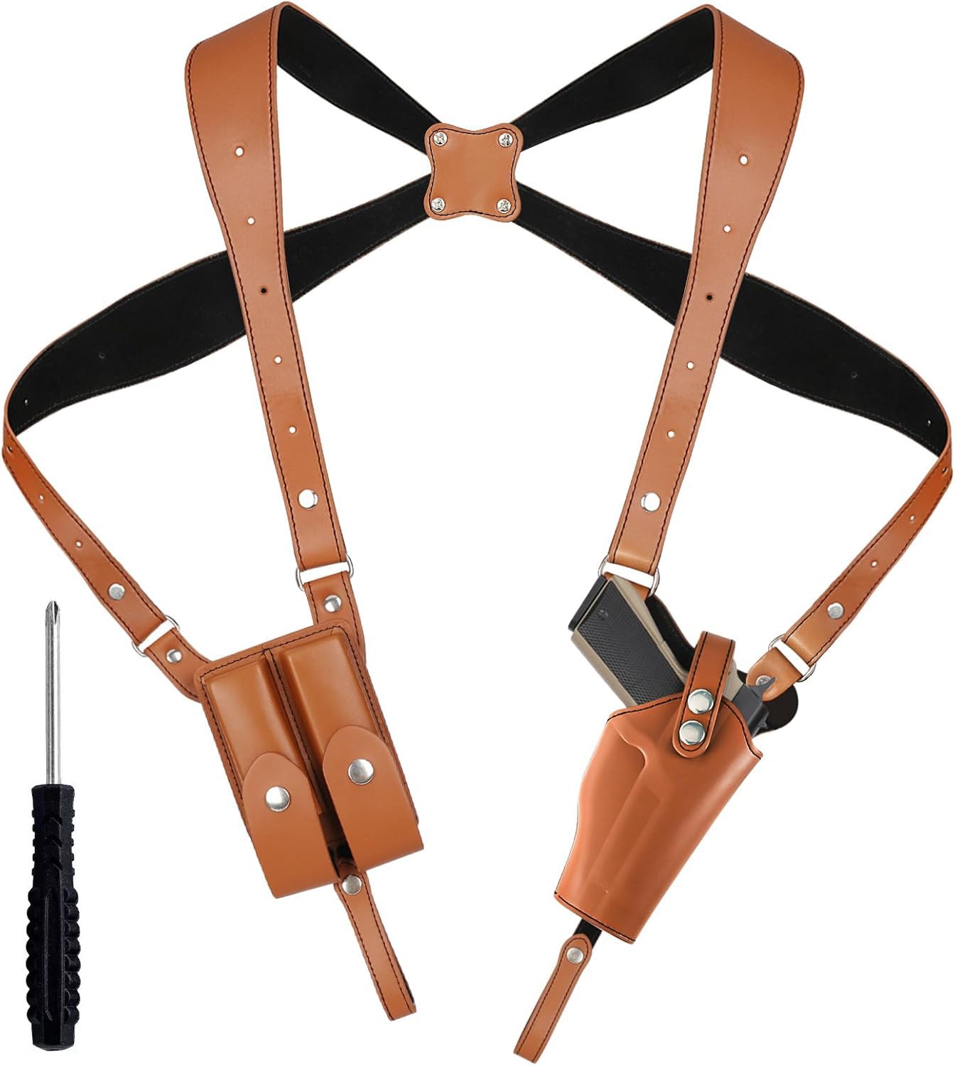 Shoulder Holster General Vertical Gun Holster Adjustable Leather Gun Holster for Concealed Carry with Double Magazine Pouch Adjustable for Glock 1911 and Most Kinds of Pistols