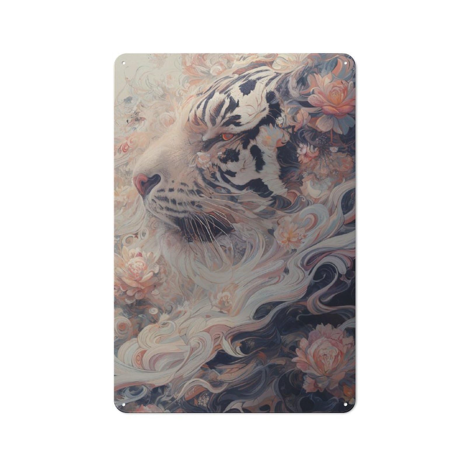 Junmoney Tiger Bloom Modern Retro Metal Wall Art Sign 30X20cm Featuring Urban Room Decor For Workspace, Cafe, Hallway Or Garage