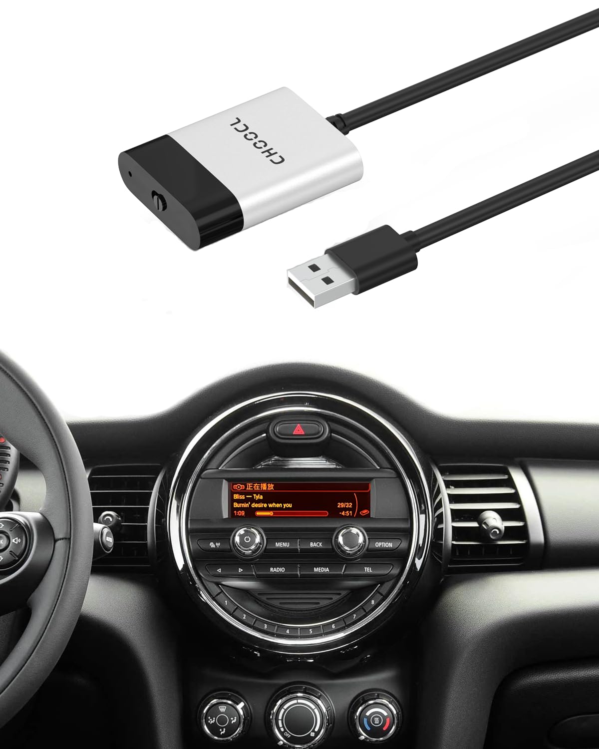 Adaptador Bluetooth para BMW Mini One 2014-2016 USB | Compatible con iOS y Android, audio HD, control desde el volante y visualización de canciones en la pantalla.