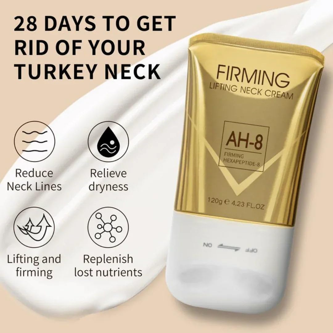 COCOBEAUTY AH-8 Neck Lift Cream With Roller - Firming & Lifting Cream for Neck and Skin – Anti-Aging Treatment for Wrinkles and Sagging – Smooth & Hydrate Décolleté – Fast-Absorbing Formula