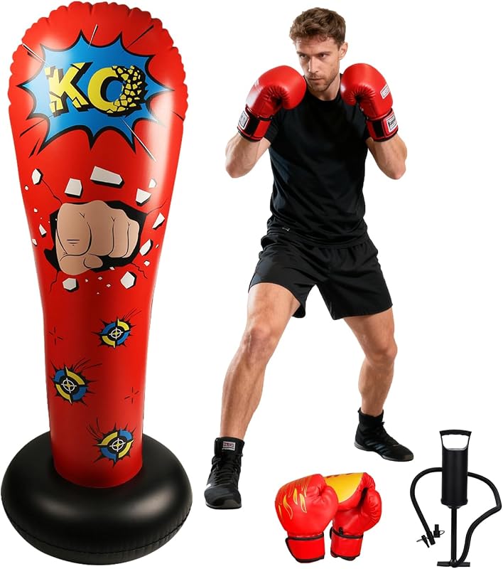 LncBoc 160 cm-es Álló Boxzsák Gyerekeknek, Felfújható Ütőzsák Karate Taekwondo Edzéshez