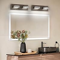 Vista 6 de SineRise Moderna lámpara LED para tocador de baño (2 luces, 15.5 pulgadas, regulable), madera marrón, pintada de acrílico, moderna lámpara de pared