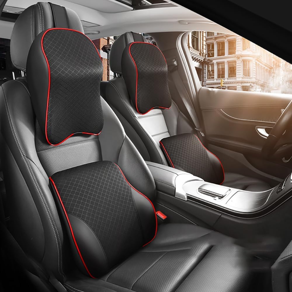 LiuROSE Car Seat Headrest Lumbar Cushion for Range Rover Velar 2017-2020,Ergonomic Car Seat Headrest Lumbar Cushion for Neck Back Pain Relief,B-Black red 1pair
