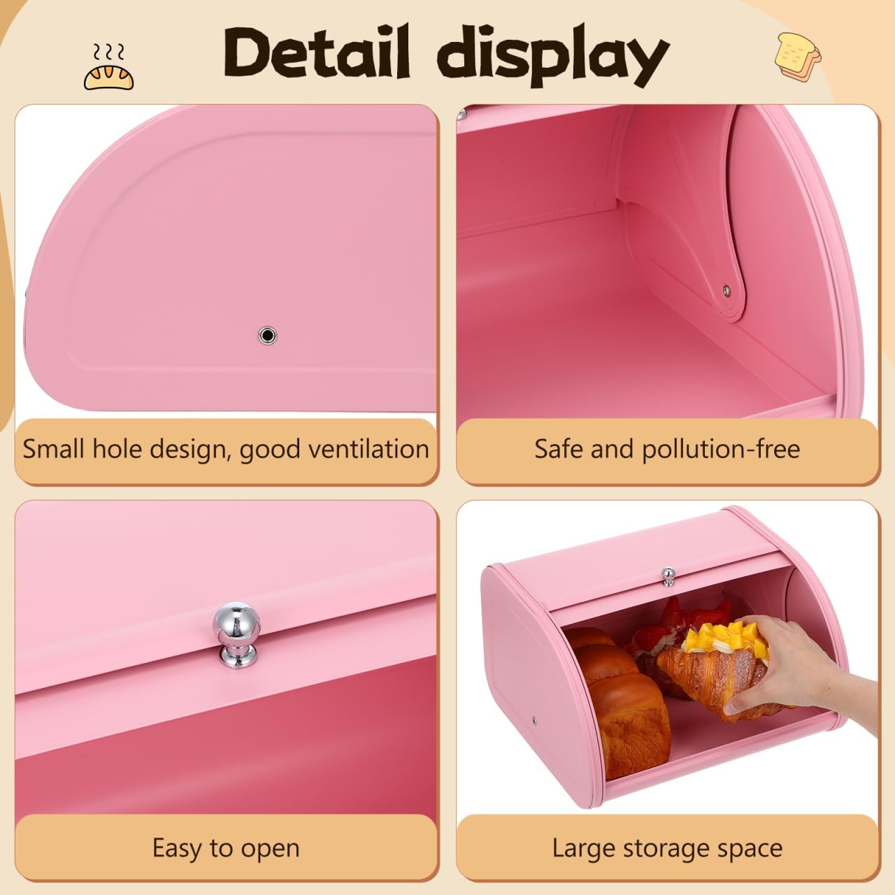 Amosfun Wrought Iron Bread Box with Roll-Top Door 12X10X7 Inch Kitchen Storage Bin for Fresh Bread Preservation and Ventilated Food Container