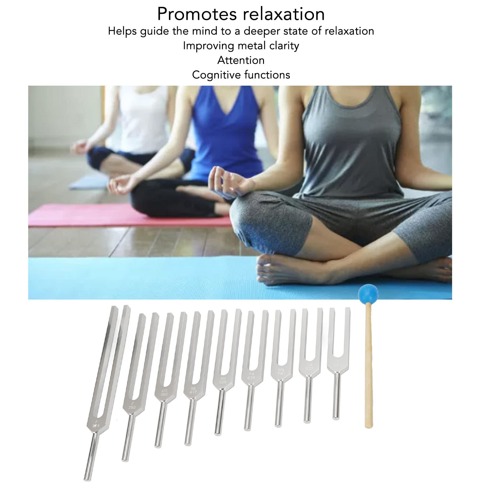 9-teiliges Stimmgabel-Set, 174-963 Hz Tragbar Stimmgabeln mit Beutel,Stimmgabel Set aus Aluminiumlegierung, Chakra-Stimmgabel, Stimmgabel Hammer Set für Meditation,Yoga,Heilung,Klangtherapie