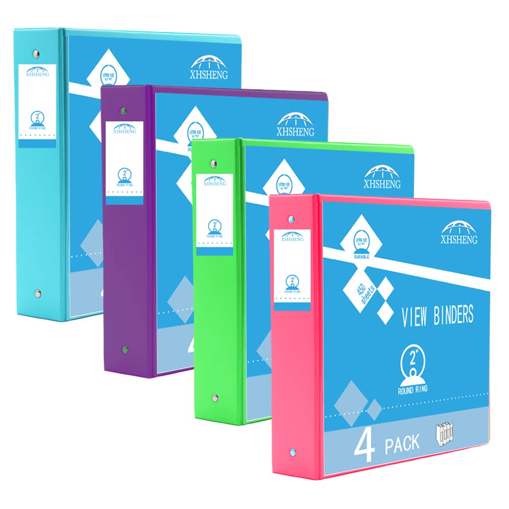 Photo 1 of 2 Inch 3 Ring Binders,Multicolor Customizable Round Ring Binder for School,Office,Home,Purple/Pink/Blue/Green,4 Pack Multicolor 4 Pack 2 inch Binder-A