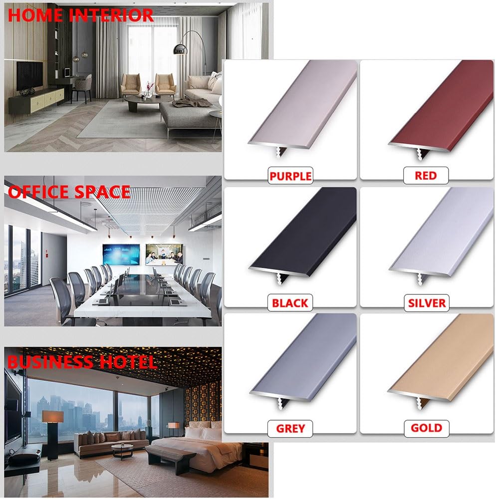Bande de séparation de sol plate, transition de sol en aluminium moulé T de 35,4 pouces, garniture de seuil de porte for carrelage, planchers en bois, couverture de couture(Silver,W40mm)