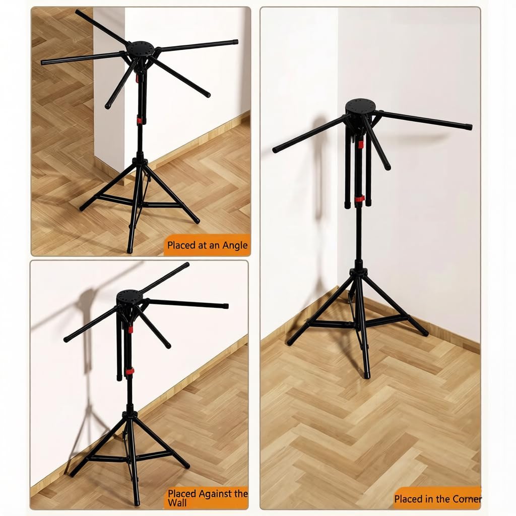 HEYOUTH Séchoir à Linge Pliable 6 Barres Extensible - Gain de Place en Acier au Carbone pour Balcon, Camping, Intérieur & Extérieur (Noir)
